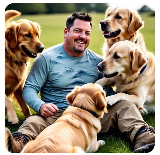 Ripley with service dog in training facility